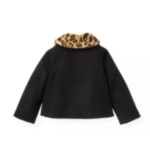 Janie and Jack || Black Wool Leopard Faux Fur Collar Cropped Pea Coat - Picture 4 of 8